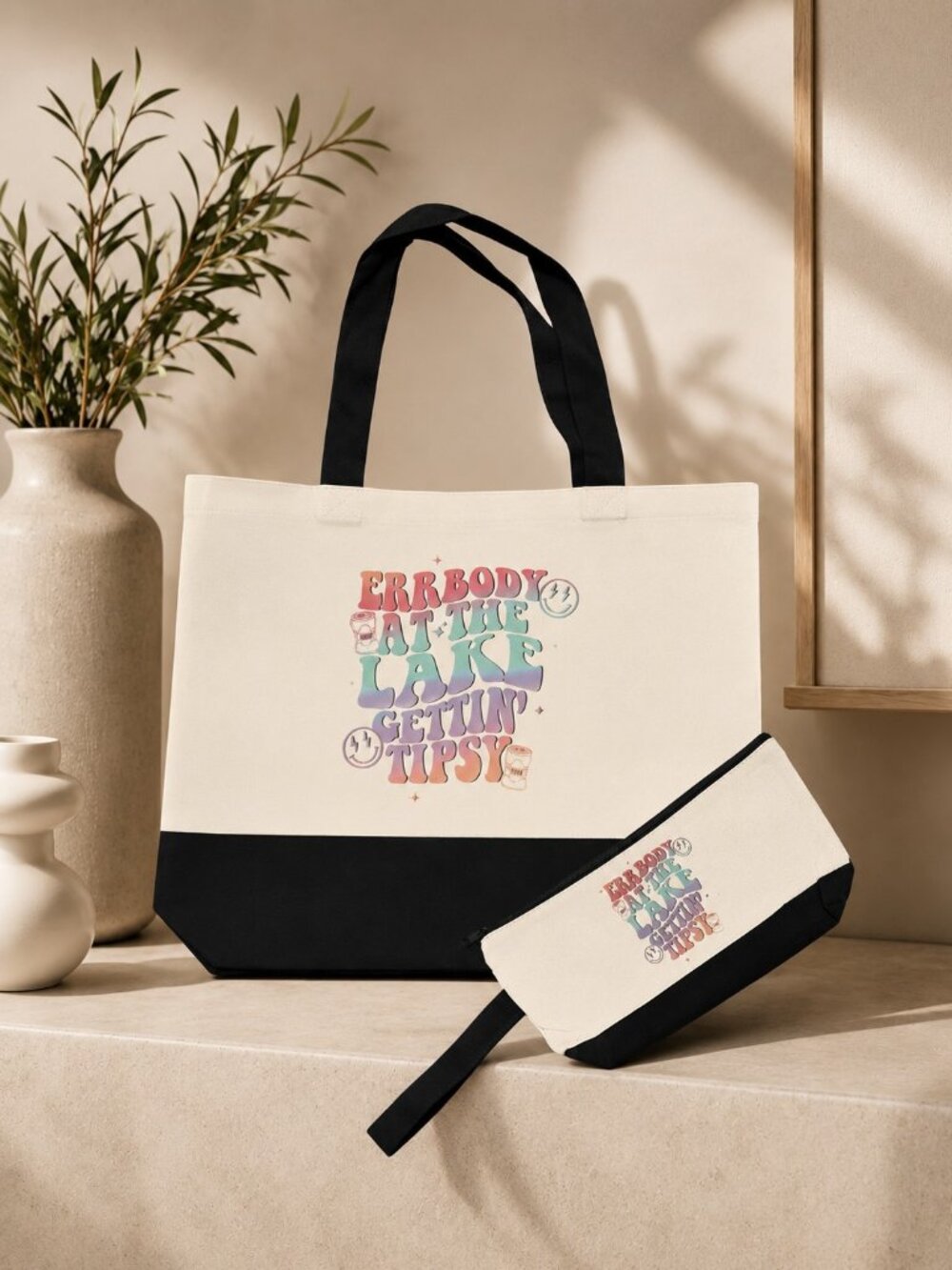 NWT Lake Day Matching Tote & Cosmetic Bag Set | Retro Summer Beach Gift